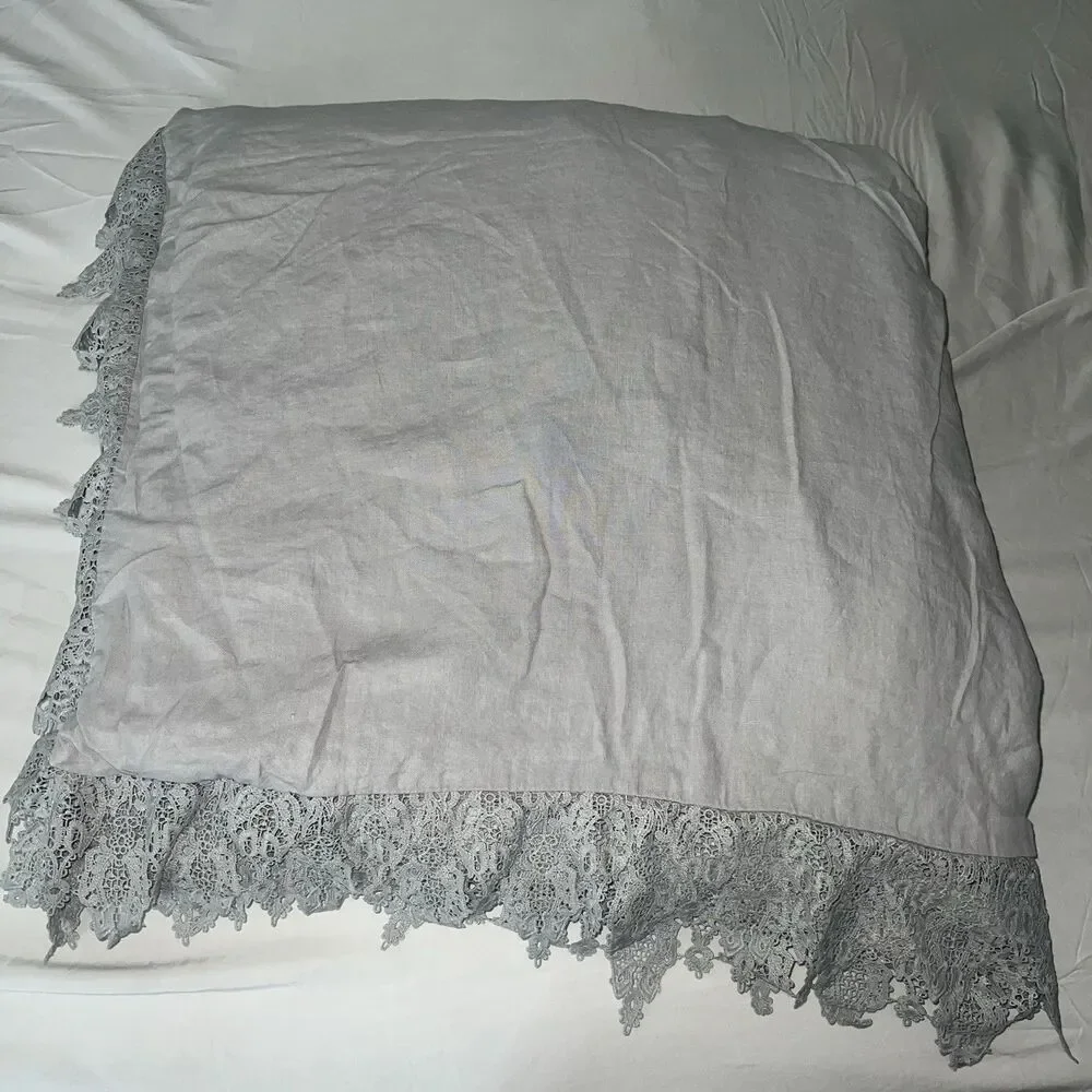 Wamsutta Vintage Evelyn Lace Trim King Duvet Cover Linen Cotton Gray